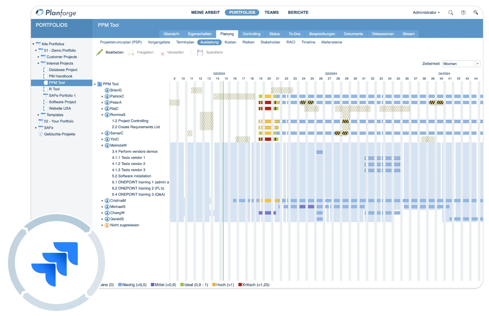 Jira-Projektmanagement Ressourcenplanung Software by Planforge