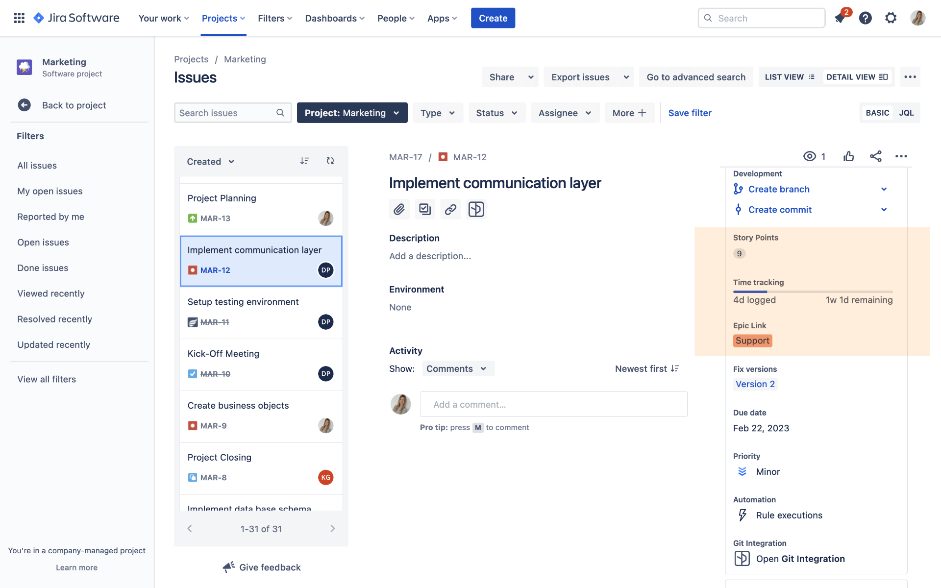 Jira-Software-Timetracking-issues-Syncrhonized-with-Planforge