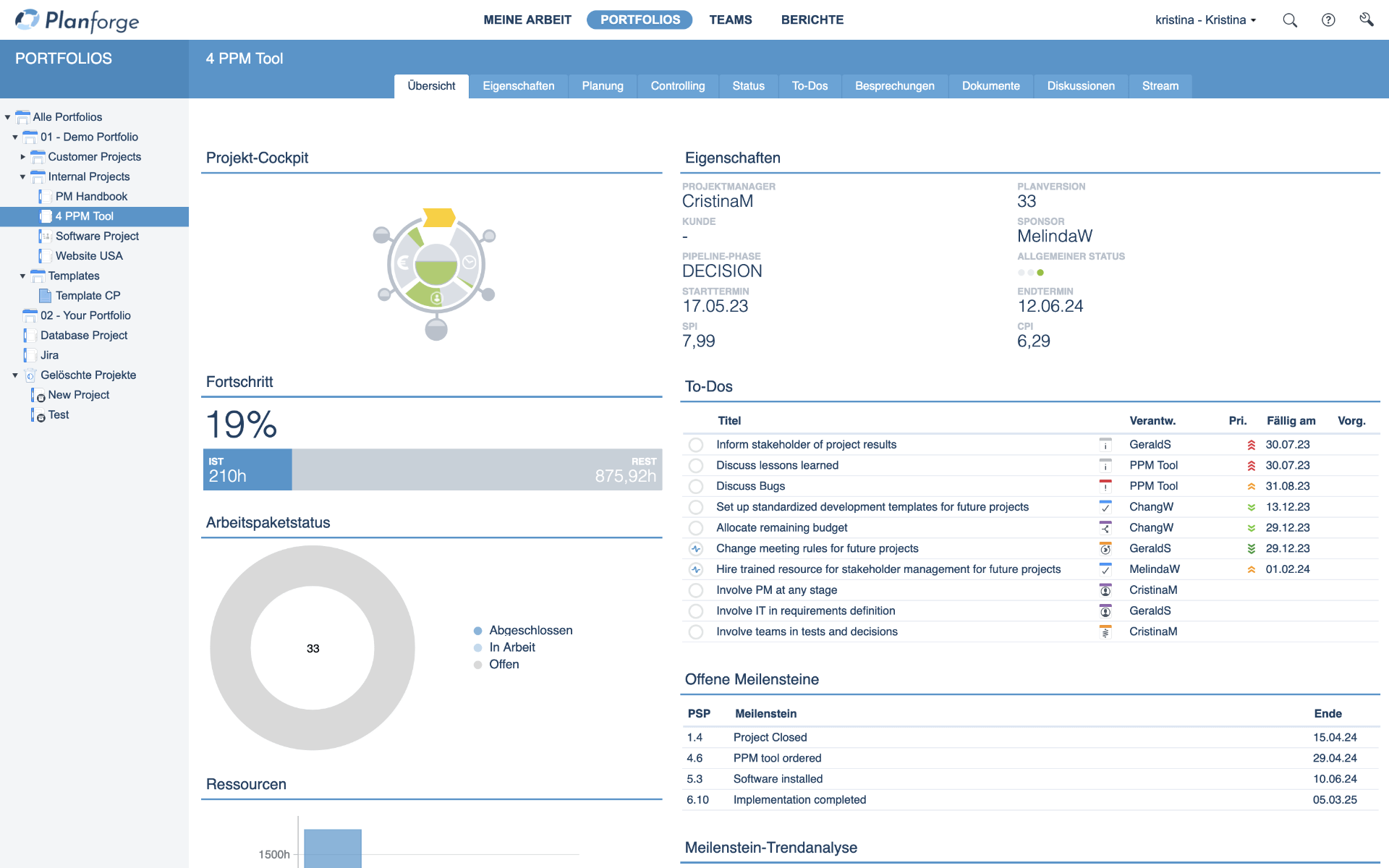 Projektmanagement Klassisches Projekt Overview Dashboard Software vo -Planforge