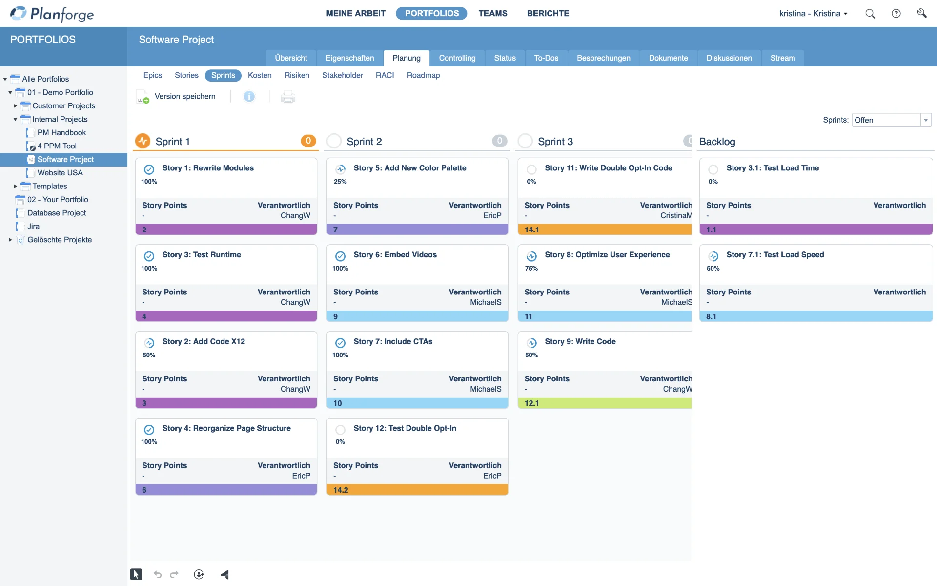 Projektmanagement Agiles Projekt Sprint Board Software von Planforge