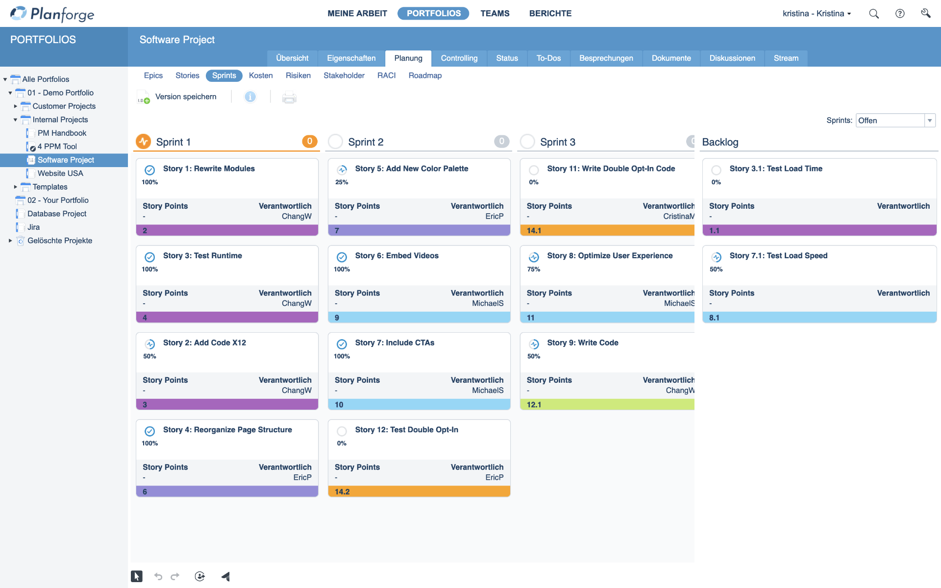 Iterativer Prozess Sprintplanung im Projektmanagement Software von Planforge