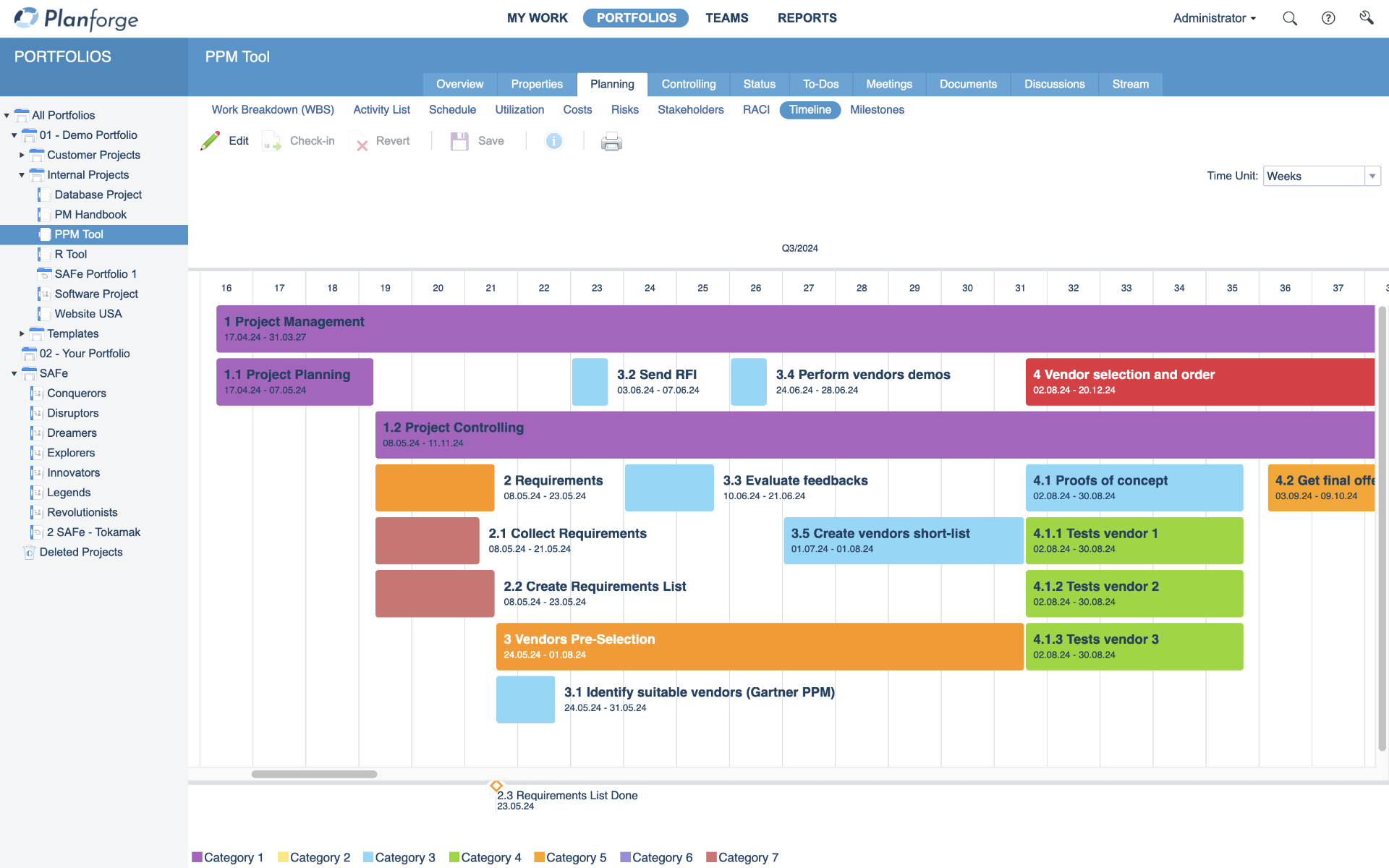 Project Management traditional Project Timeline Software by Planforge