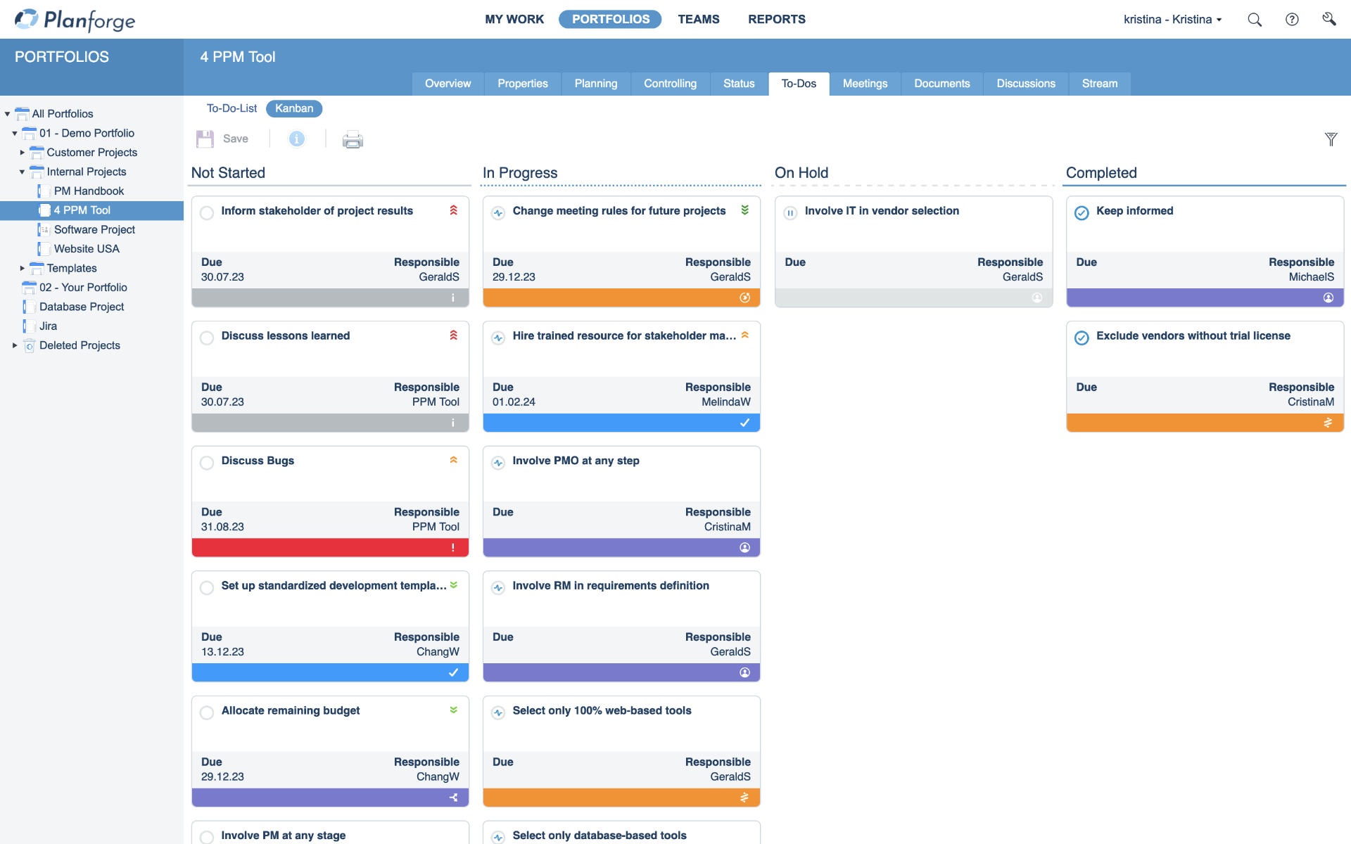 Kanban Board in project management software by Planforge