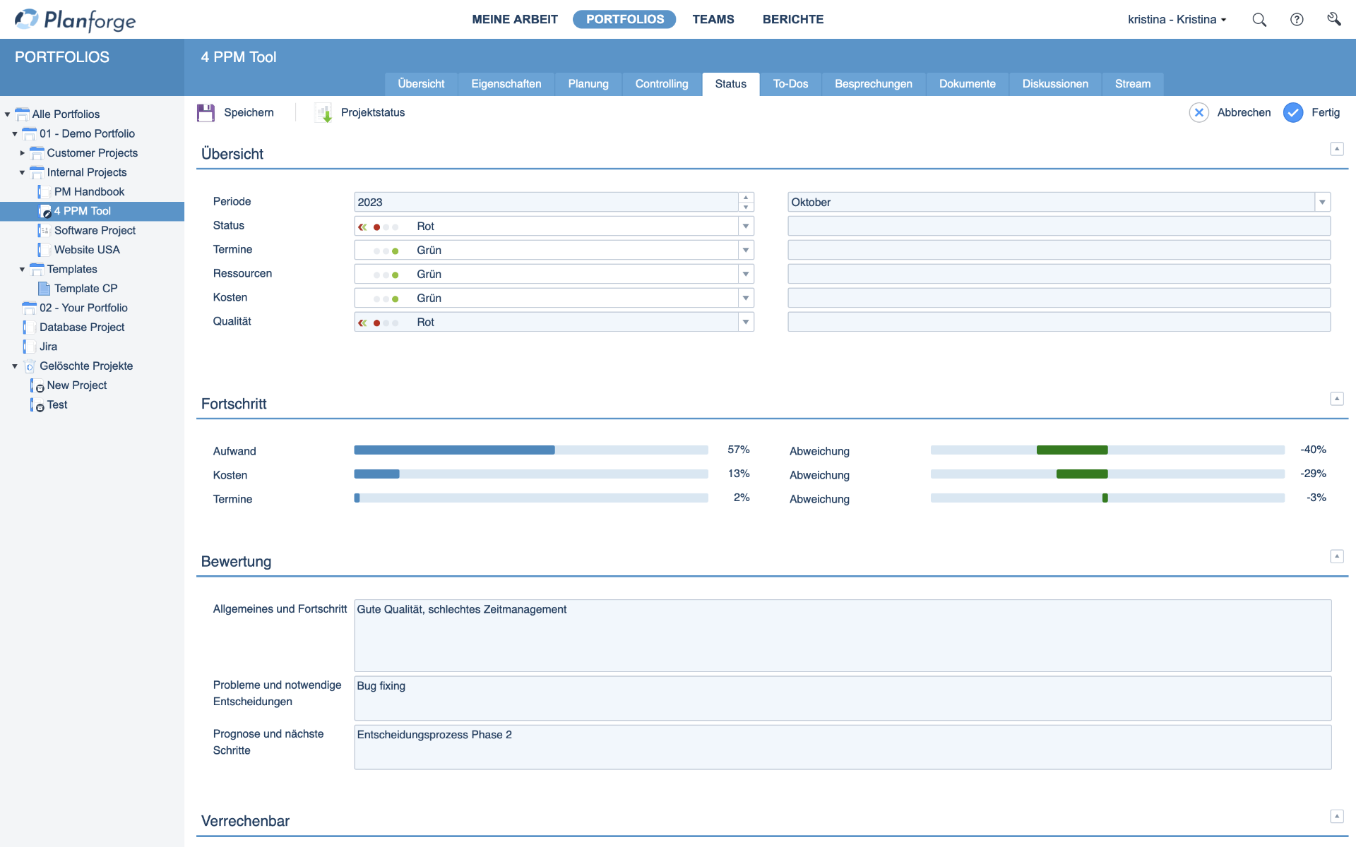 Projektcontrolling Status Report Software by Planforge