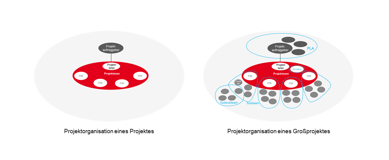 Projektorganisationen von Projekten und Großprojekten im Vergleich