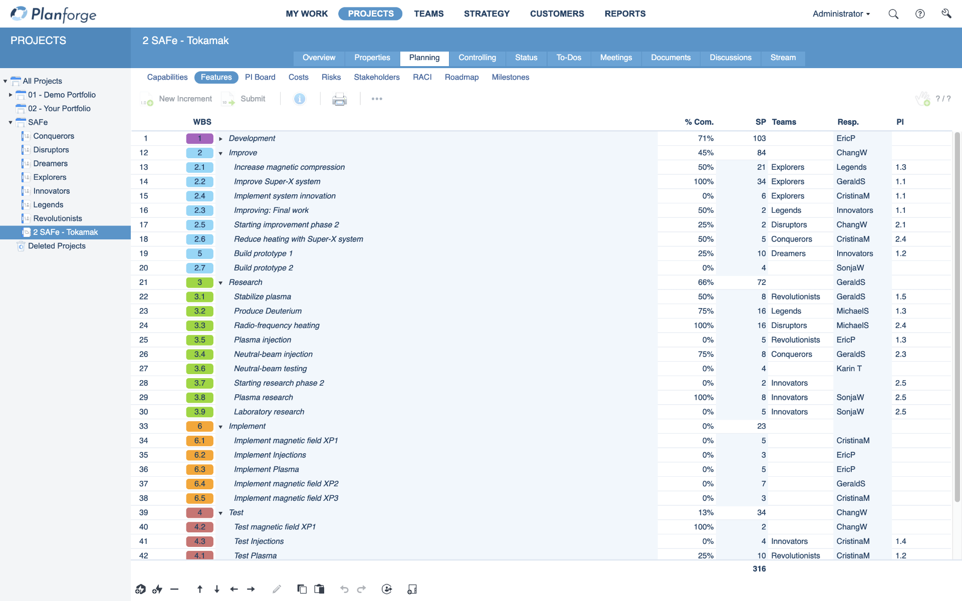 SAFe Features Software by Planforge