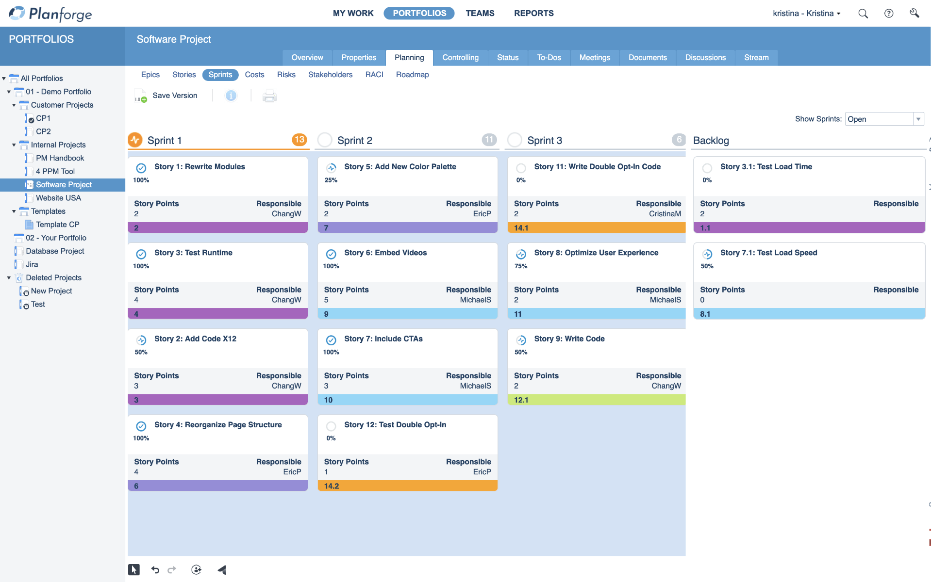 Iterative process sprint planning in project management software by Planforge