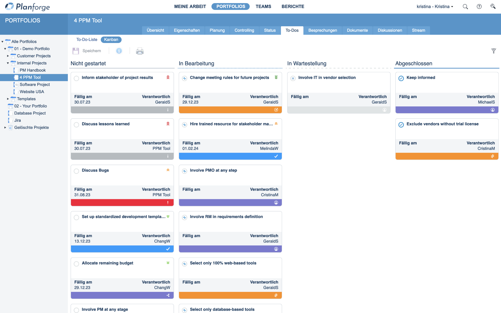 Kanban Board im Projektmanagement Software von Planforge
