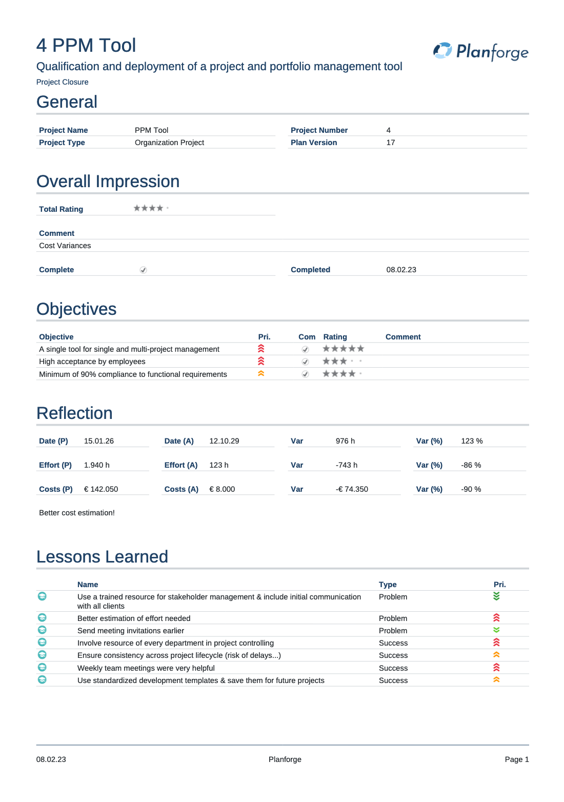 Project Closure Report Software by Planforge