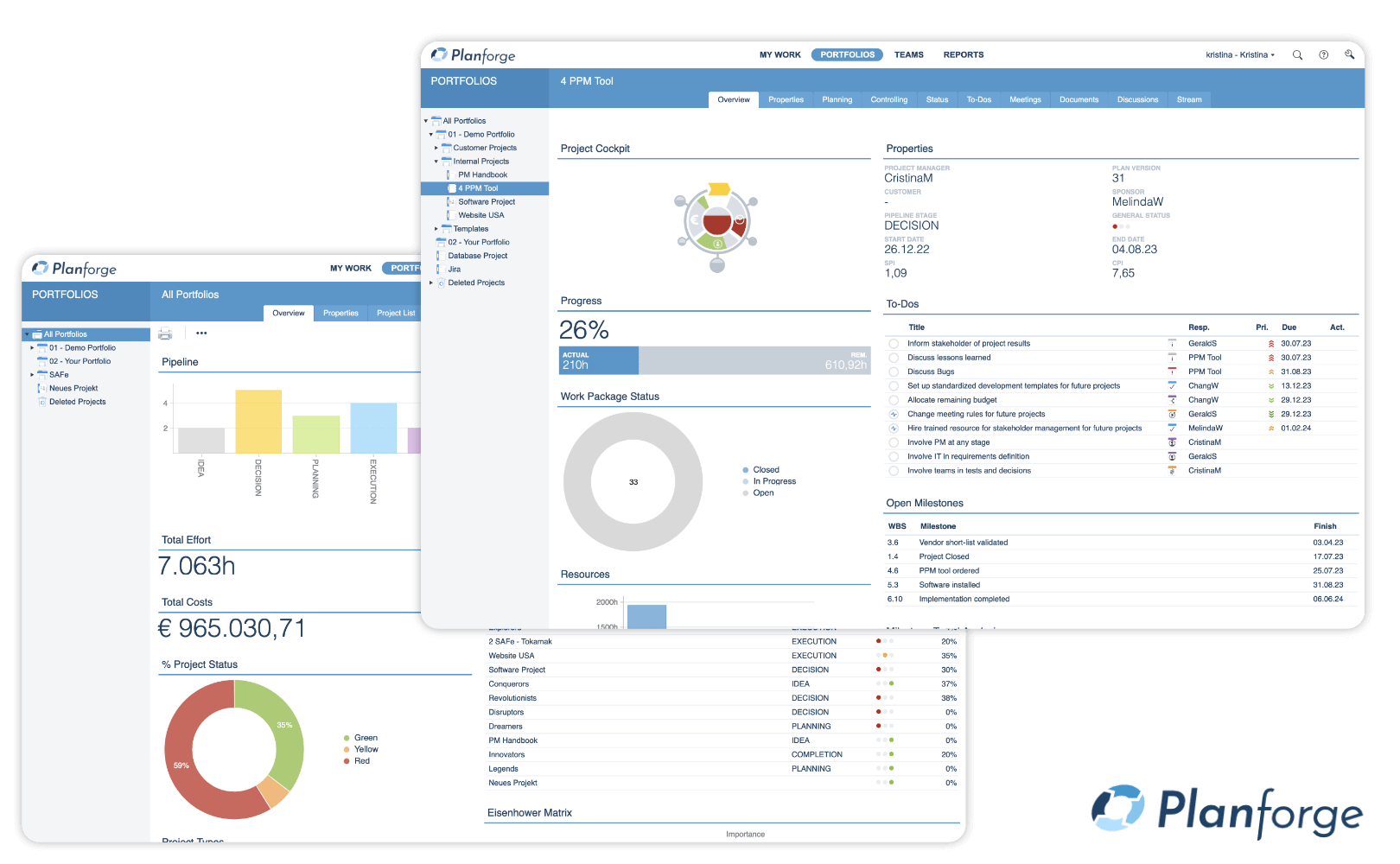 Project and portfolio dashboards for pmo software by Planforge