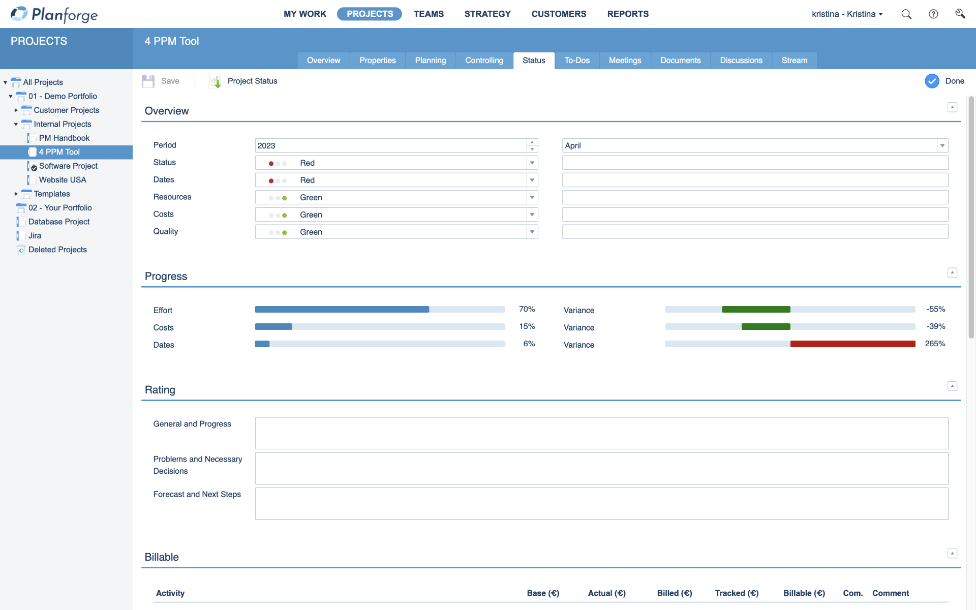 Projektcontrolling Status Report Software by Planforge